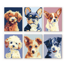 Load image into Gallery viewer, Mini Paint by numbers 15x20cm (6 pieces) - Modern Dog Portraits 2 Figured'Art
