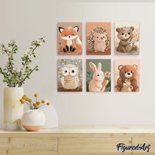 Load image into Gallery viewer, Mini Paint by numbers 15x20cm (6 pieces) - Woodland Portraits 2