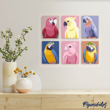 Load image into Gallery viewer, Mini Paint by numbers 15x20cm (6 pieces) - Tropical Feathers