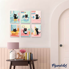Load image into Gallery viewer, Mini Paint by numbers 15x20cm (6 pieces) - Kitty at Home