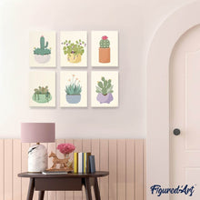 Load image into Gallery viewer, Mini Paint by numbers 15x20cm (6 pieces) - Cute Cactus Collection 1