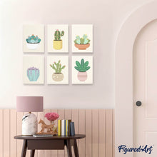 Load image into Gallery viewer, Mini Paint by numbers 15x20cm (6 pieces) - Cute Cactus Collectio 2