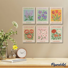 Load image into Gallery viewer, Mini Paint by numbers 15x20cm (6 pieces) - Flower Market 1