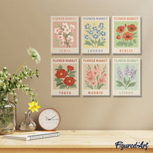 Load image into Gallery viewer, Mini Paint by numbers 15x20cm (6 pieces) - Flower Market 2