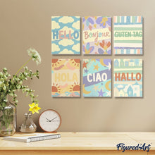 Load image into Gallery viewer, Mini Paint by numbers 15x20cm (6 pieces) - Hello World 1