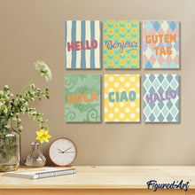 Load image into Gallery viewer, Mini Paint by numbers 15x20cm (6 pieces) - Hello Worl 2