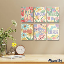 Load image into Gallery viewer, Mini Paint by numbers 15x20cm (6 pieces) - Floral Love 2