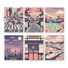 Load image into Gallery viewer, Mini Paint by numbers 15x20cm (6 pieces) - Tokyo in Bloom Figured'Art