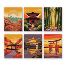 Load image into Gallery viewer, Mini Paint by numbers 15x20cm (6 pieces) - Sunset in Japan Figured'Art