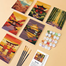 Load image into Gallery viewer, Mini Paint by numbers 15x20cm (6 pieces) - Sunset in Japan
