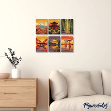 Load image into Gallery viewer, Mini Paint by numbers 15x20cm (6 pieces) - Sunset in Japan