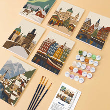 Load image into Gallery viewer, Mini Paint by numbers 15x20cm (6 pieces) - Winter Village Collection