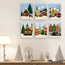 Load image into Gallery viewer, Mini Paint by numbers 15x20cm (6 pieces) - Winter Village Collection