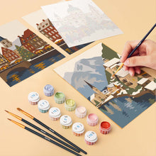 Load image into Gallery viewer, Mini Paint by numbers 15x20cm (6 pieces) - Winter Village Collection