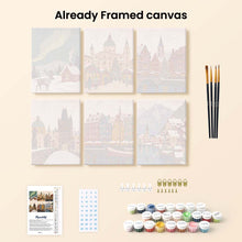 Load image into Gallery viewer, Mini Paint by numbers 15x20cm (6 pieces) - Winter Village Collection