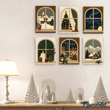 Load image into Gallery viewer, Mini Paint by numbers 15x20cm (6 pieces) - Christmas Window Views