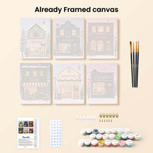 Load image into Gallery viewer, Mini Paint by numbers 15x20cm (6 pieces) - Festive Village