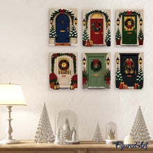 Load image into Gallery viewer, Mini Paint by numbers 15x20cm (6 pieces) - Christmas Front Doors