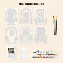 Load image into Gallery viewer, Mini Paint by numbers 15x20cm (6 pieces) - Christmas Front Doors
