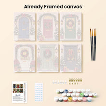 Load image into Gallery viewer, Mini Paint by numbers 15x20cm (6 pieces) - Christmas Front Doors