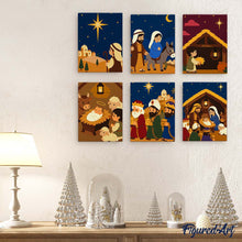 Load image into Gallery viewer, Mini Paint by numbers 15x20cm (6 pieces) - The Nativity Story