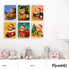 Load image into Gallery viewer, Mini Paint by numbers 15x20cm (6 pieces) - Christmas Teddy Bears
