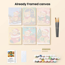 Load image into Gallery viewer, Mini Paint by numbers 15x20cm (6 pieces) - Christmas Teddy Bears