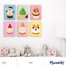 Load image into Gallery viewer, Mini Paint by numbers 15x20cm (6 pieces) - Christmas Cupcakes