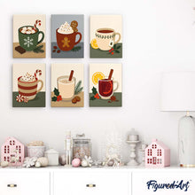 Load image into Gallery viewer, Mini Paint by numbers 15x20cm (6 pieces) - Cozy Winter Drinks