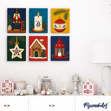 Load image into Gallery viewer, Mini Paint by numbers 15x20cm (6 pieces) - Christmas Traditions