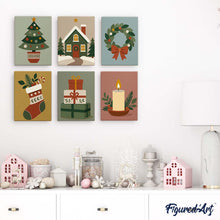 Load image into Gallery viewer, Mini Paint by numbers 15x20cm (6 pieces) - Christmas Ornament Collection