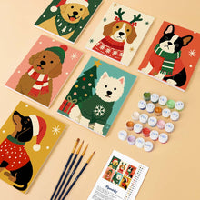 Load image into Gallery viewer, Mini Paint by numbers 15x20cm (6 pieces) - Christmas Puppies