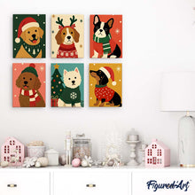 Load image into Gallery viewer, Mini Paint by numbers 15x20cm (6 pieces) - Christmas Puppies