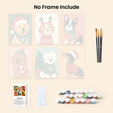 Load image into Gallery viewer, Mini Paint by numbers 15x20cm (6 pieces) - Christmas Puppies
