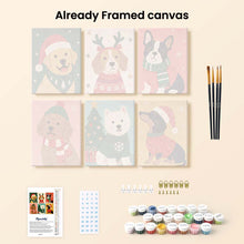 Load image into Gallery viewer, Mini Paint by numbers 15x20cm (6 pieces) - Christmas Puppies