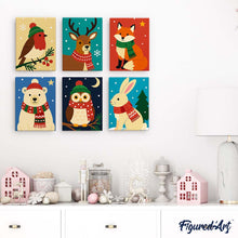 Load image into Gallery viewer, Mini Paint by numbers 15x20cm (6 pieces) - Winter Wildlife