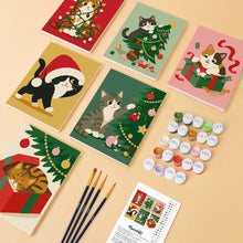 Load image into Gallery viewer, Mini Paint by numbers 15x20cm (6 pieces) - Christmas Kitten Fun