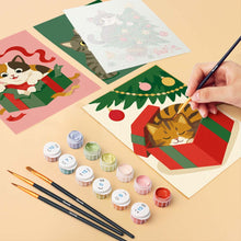 Load image into Gallery viewer, Mini Paint by numbers 15x20cm (6 pieces) - Christmas Kitten Fun