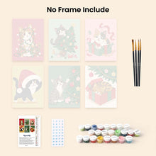 Load image into Gallery viewer, Mini Paint by numbers 15x20cm (6 pieces) - Christmas Kitten Fun