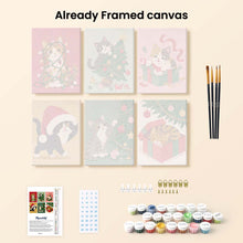 Load image into Gallery viewer, Mini Paint by numbers 15x20cm (6 pieces) - Christmas Kitten Fun