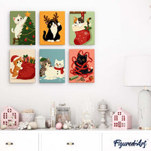 Load image into Gallery viewer, Mini Paint by numbers 15x20cm (6 pieces) - Holiday Kitty Adventures