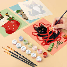 Load image into Gallery viewer, Mini Paint by numbers 15x20cm (6 pieces) - Holiday Kitty Adventures