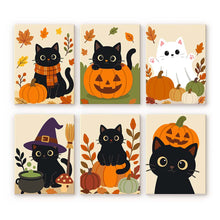 Load image into Gallery viewer, Mini Paint by numbers 15x20cm (6 pieces) - Spooky Cat Night Figured'Art