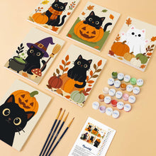 Load image into Gallery viewer, Mini Paint by numbers 15x20cm (6 pieces) - Spooky Cat Night