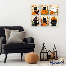 Load image into Gallery viewer, Mini Paint by numbers 15x20cm (6 pieces) - Spooky Cat Night