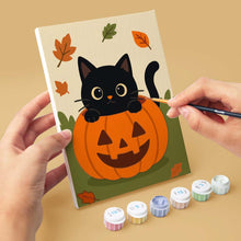 Load image into Gallery viewer, Mini Paint by numbers 15x20cm (6 pieces) - Spooky Cat Night