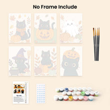 Load image into Gallery viewer, Mini Paint by numbers 15x20cm (6 pieces) - Spooky Cat Night