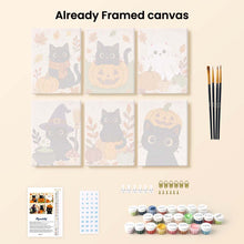 Load image into Gallery viewer, Mini Paint by numbers 15x20cm (6 pieces) - Spooky Cat Night