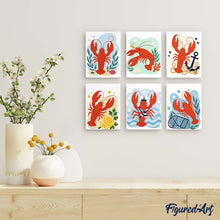 Load image into Gallery viewer, Mini Paint by Numbers Set 15x20cm (6 pieces) - Coastal Lobster Collection