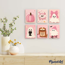 Load image into Gallery viewer, Mini Paint by Numbers Set 15x20cm (6 pieces) - Cute Pink Halloween